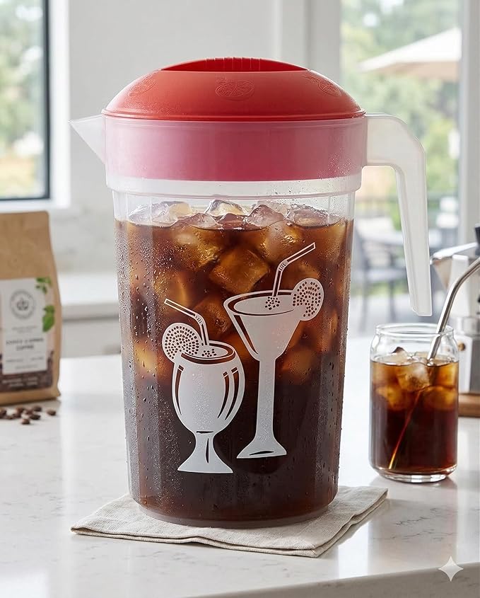 Tribello LARGE 1.3 Gallon Water Pitcher, Plastic Juice Pitcher With Lid - Dishwasher Safe, BPA Free, Colors May Vary (1.3 Gallon)