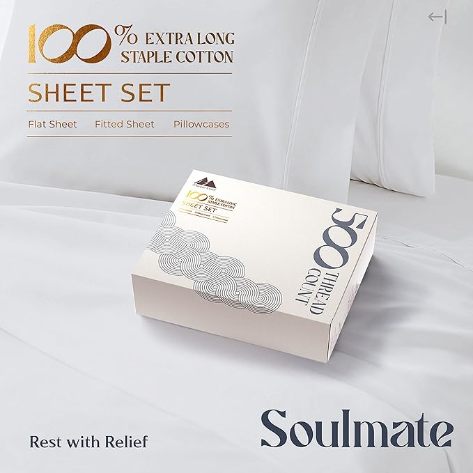 Mayfair Linen 100% Cotton Bed Sheets Queen Sheet Set - 500 Thread Count Sheets Queen Size 4 PC Set (Silver), Soft, Cooling, Hotel-Quality 16" Deep Pocket Sateen Cotton Bedsheet for Hot Sleepers