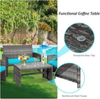 Tangkula 4 PCS Wicker Patio Conversation Set, Outdoor Rattan Sofas