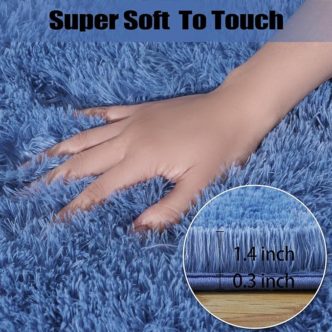 qulint Blue Rug for Bedroom, 2x3 Area Rugs for Boys Room Soft Fluffy Shag Small Carpet for Nursery, Fuzzy Shaggy Alfombras for Kids Boys and Girls Dorm Living Room Home Decor (2ft x 3ft, Blue)