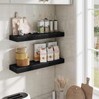 Fun Memories Floating Shelves Set of 2, 24 Inch Floating Shelves for Wall, Wood Wall Shelves with Invisible Brackets, for Bathroom, Bedroom, Living Room, Kitchen, Black