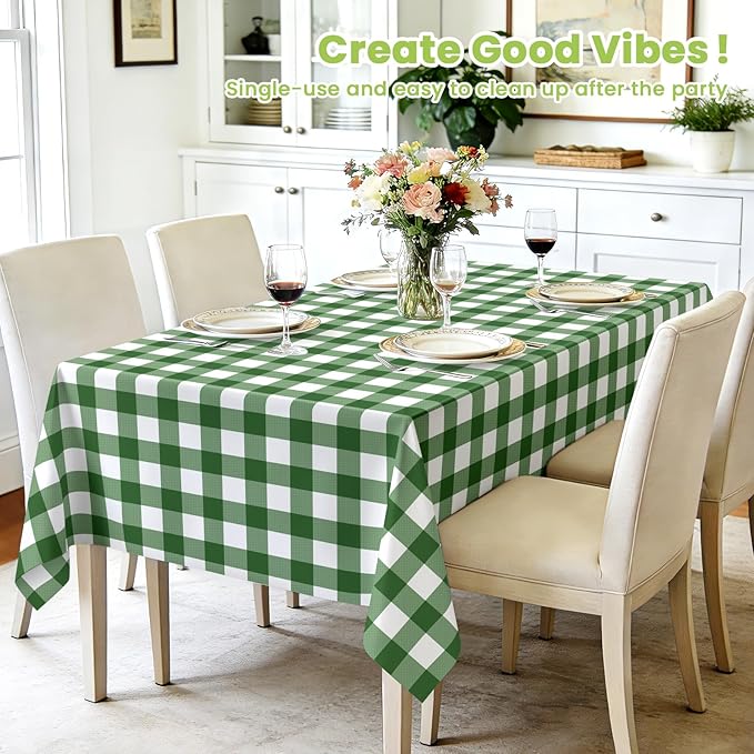 Mulbozy Sage Green Gingham Tablecloth 4 Pack, 54 x 108 Inch Plastic Table Cloth Disposable, Sage Green and White Checkered Table Cover for Party Supplies