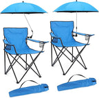 HaSteeL 2PCS Camping Chairs with Detachable Umbrella, Folding Beach Chair for Adults, Large Portable Foldable Chair for Outdoors Fishing Hiking Travel Picnic Lawn, Supports 275lbs, Storage Bags, Blue