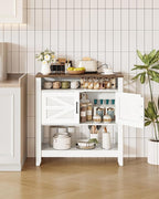 CHOEZON Console Table, Farmhouse Sofa Table with Power Outlet, Coffee Bar Cabinet with Storage, Entryway Table, Coffee Bar Table, for Entrance, Hallway, Kitchen, White and Walnut MXG01UWL