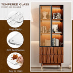 125" Walnut Finish Entertainment Center for 55/65/75 inch TV, Included 78.7'' TV Stand and 2 Glass Display Cabinet, 3-Piece Brown Mid Century Modern Wood Media Console for Living Room