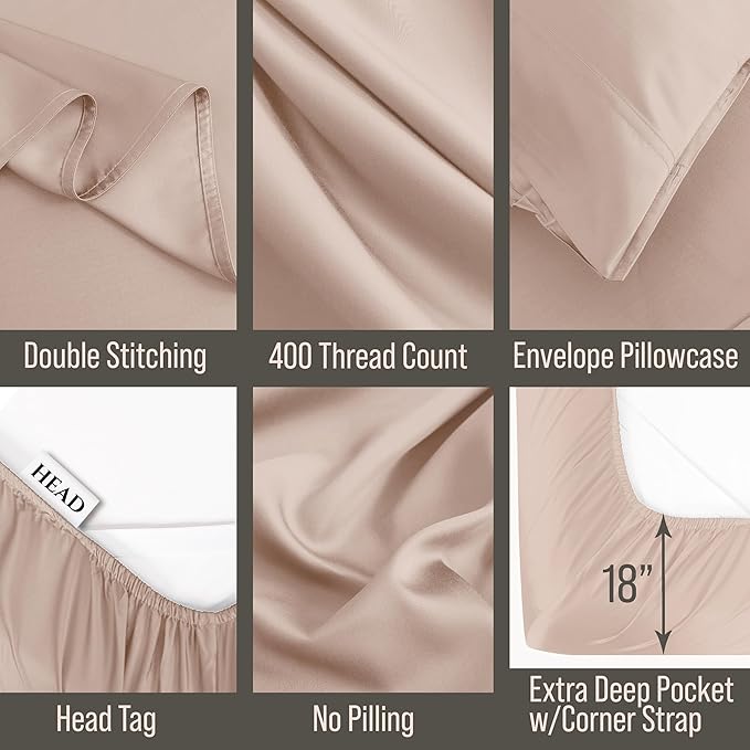 Bella Coterie 7 Piece Luxury Bamboo Viscose Split King Size Sheet Set | 2 Fitted Sheets for Adjustable Beds | 100% Organically Grown | Cooling for Hot Sleepers | 4 Pillowcases [Dusty Rose]