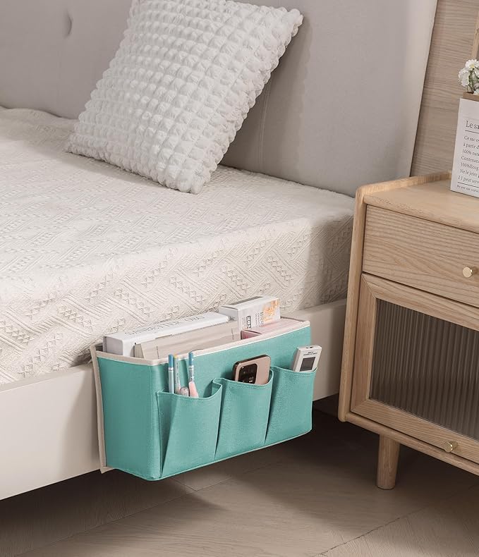Bedside Caddy/Bedside Storage Organizer Hanging Bag with Three Options,Suitable for home beds, sofas, and dormitory beds—can hold magazines, books, phones, iPads, remote controls. (Green)