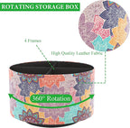 Round Leather Art Supply Organizer,Remote Control Holder,360 Degree Rotating,Multi-Functional Pencil Holder,4 Compartments Desktop Stationary Organizer(1-Colorful Flower)