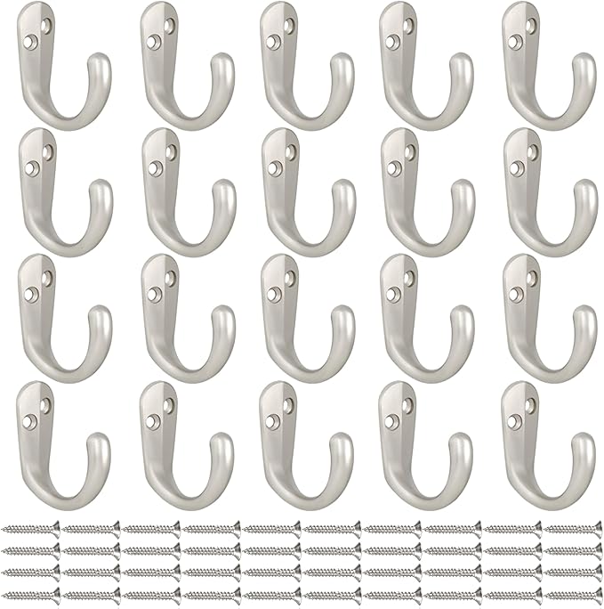 IBosins 20PCS Coat Hooks Wall Mounted Single Prong Robe Hook for Hanging Towel Hooks with 40 Screws for Cup, Mug, Bags, Hat, Cap, Scarf, Pet leashes