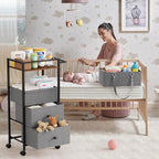 Modanais Baby Diaper Caddy Organizer Cart with Drawers - 3In1 Rolling Storage Cart with Wheels, Removable Diaper Caddy, Detachable Dividers - for Crib, Bedroom, Art & Craft Organizer (Black)