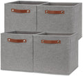 Temary 12x12 Storage Cube Bins 4 Pack Fabric Storage Cubes Storage Bins with Leather Handles, Storage Baskets Foldable Cube Organizers Bins for Home (Grey)