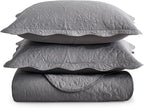 IR Imperial Rooms Twin Quilt Bedding Set Size (68” x 86”) + 1 Pillow Shams (20” x 26” + 2”) - 2 Pcs All Season Lightweight Reversible Microfiber Coverlet Floral Embossed Quilt Bedspread (Grey)