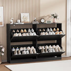 Shoe Storage Cabinet, Wood Shoe Organizer for Entryway with 4 Flip Drawers, Freestanding Shoe Rack with Adjustable Shelf, Narrow Shoe Dresser for Front Door Entrance(Black, 47.24" x 32.28" x 9.44")