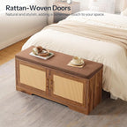 HOOBRO Faux Rattan Shoe Storage Bench with Cushion, Boho Entryway Bench with 2 Doors and Adjustable Shelves, Pet-Proof Hidden Shoe Cabinet for Hallway, Living Room, 39.2" L, Natural, CE53HX01