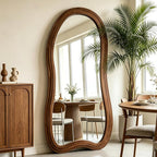 Large Irregular Floor Mirror, 67"x31.5" Asymmetrical Full Length Mirror with Triple Layer Solid Wood Frame, Organic Shaped Mirrors for Living Room Entryway Hallway Bedroom, Leaning/Hanging