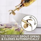 COOK WITH COLOR Glass Olive Oil Bottle Dispenser - 2 Pack- 17oz Oil and Vinegar Cruet - Olive Oil Carafe Decanter for Kitchen, Floral, Brown