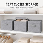 WUIKE Foldable Storage Bins with Lids, Storage Boxes with Handles, Closet Shelf Organizer, Fabric Storage Baskets for Bedroom, Decorative Storage Containers, Large, Ash Gray, 3-Pack