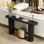 55" Fluted Console Table with Solid Wood Legs, Long Farmhouse Entryway Table with Rounded Corners, Morden Sofa Tables Behind Couch for Foyer, Entrance, Living Room, Hallway, Black