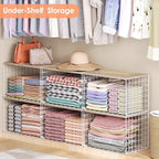5 Pack Extra-Long Closet Organizers and Storage with Ajustable Shelf, Stackable Closet Shelf Organizer, Double Storage Design Clothes Storage Cube/Bin Organizer for Wardrobe, Space-Saving, White