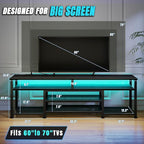 Korfile TV Stand for 65/75/80 inch TV, 71 in Entertainment Center with LED Lights and Power Outlets, TV Console Table with Open Shelves for Living Room and Bedroom, Black