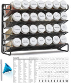 SpaceAid Spice Rack Organizer with 28 Spice Jars, 386 Spice Labels, Chalk Marker and Funnel Set for Cabinet, Countertop, Pantry, Cupboard or Door & Wall Mount - 28 Jars, 13.4" W × 10.8" H, White