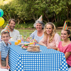 12 Pack Blue and White Plastic Checkered Tablecloth, Premium Decorative Disposable Blue Gingham Plaid Table Cloths for Parties, Rectangle Party Table Cover for Picnic Farm Birthday Wedding, 54x108Inch