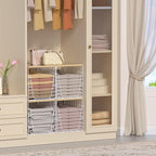 SWTYMIKI 2PCS Closet Organizers and Storage - Stackable Closet Basket with Wood Top Shelf, Clothes Storage Shelves, Clothes Drawer Bins for Wardrobe, Bedroom, Entryway, White