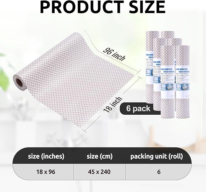 RAY STAR 18X96 Inch Shelf Liner for Kitchen Cabinets, Non-Adhesive Cabinet Liner Washable, PVC Drawer Liner for Dresser Non-Slip Bathroom (Circle)(6 Roll)