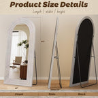 Antok Full Length Mirror with Solid Wood Frame, 81"×41" Wall Mounted Oversized Floor Mirror with Stand, Leaning Standing Hanging for Bedroom Living Room Entryway, White, Arched Syle