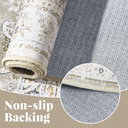 jinchan Fiora Floral 3x5 Area Rug for Entryway - Machine Washable Taupe Vintage Distressed Design Doormat Non-Slip Ultra-Thin Low Pile Boho Rug for Kitchen Living Room Bedroom Farmhouse (3'x5', Taupe)