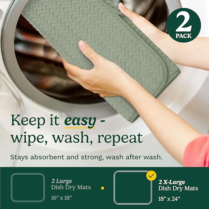Cuisinart Dish Drying Mats for Kitchen Counter - (2) 18" x 24" Ultra Absorbent Dish Drying Mat XL - Foldable, Machine Washable, Fast Drying Dish Mat (Geostripe)