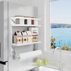Magnetic Spice Rack Organizer Single Tier Refrigerator Spice Storage Shelf, Easy to Install The Side of The Refrigerator Can Hold spices, Jar of Olive Oil (White L)