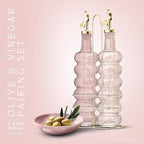 COOK WITH COLOR Glass Olive Oil Bottle Dispenser - 2 Pack- 17oz Oil and Vinegar Cruet - Olive Oil Carafe Decanter for Kitchen, Elegant Waves, Pink