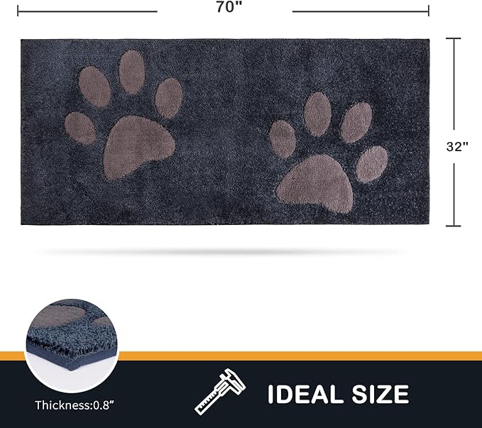PURRUGS Dirt Trapping Door Mat 32" x 70", Non-Skid/Slip Machine Washable Microfiber Entryway Rug, Dog Doormat, Super Absorbent Welcome Mat for Muddy Wet Shoes and Paws, Navy Blue