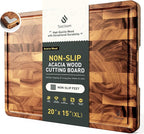 Extra Large End Grain Cutting Board for Kitchen with Non-slip Feet, Acacia Wood Heavy Duty Checkered Cutting Board Handcrafted Luxury Chopping Board for Cheese and Vegetables Housewarming Gift
