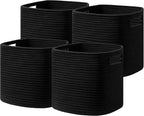 UBBCARE Set of 4 Storage Bins - 11 X 10.5 X 10.5 in, Cotton Rope Bins for Shelves, Toys, Books, Cube Storage with Handles, Woven Black Basket for Organizing