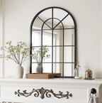 Arch Wall Mirror Mounted Decorative, 30"x42", Arched Window Pane Mirror for Wall-Mounted for Entryway, Bathroom Vanity, Living Room or Bedroom, Iron Frame, Black
