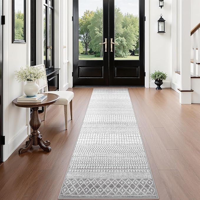 Moroccan Hallway Runner Rug 2'6''x10', Soft Non Slip Long Indoor Mats for Entryway, Machine Washable Kitchen Rugs Carpet Runner for Entrance Bedroom Living Room Corridor