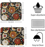 Vintage Floral Dish Drying Mat for Kitchen Counter Retro Sunflower Floral Absorbent Microfiber Dry Dish Mat Reversible Washable Dish Drainer Rack Mat Large 18x24 Inch