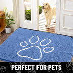 Smiry Dog Door Mat for Muddy Paws, Absorbent Dirt Trapper Non Slip Quick Dry Washable Chenille Mat for Mud Dogs, Entry Rug for Indoor and Outdoor (48x30 Inches, Cornflower Blue)