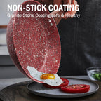 KOCH SYSTEME CS 12" Red Granite Non-Stick Frying Pan with Lid, Classic Pans with Non-toxic Nonstick Coating, Aluminum Skillet with Heat-resistant Bakelite Handle, Induction Compatible Frying Pan