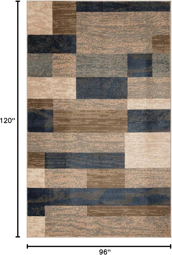 Superior Indoor Area Rug, Jute Backed, Modern Geometric Patchwork Floor Decor for Bedroom, Office, Living Room, Entryway, Hardwood Floors, Rockwood Collection, 8' x 10', Midnight Navy