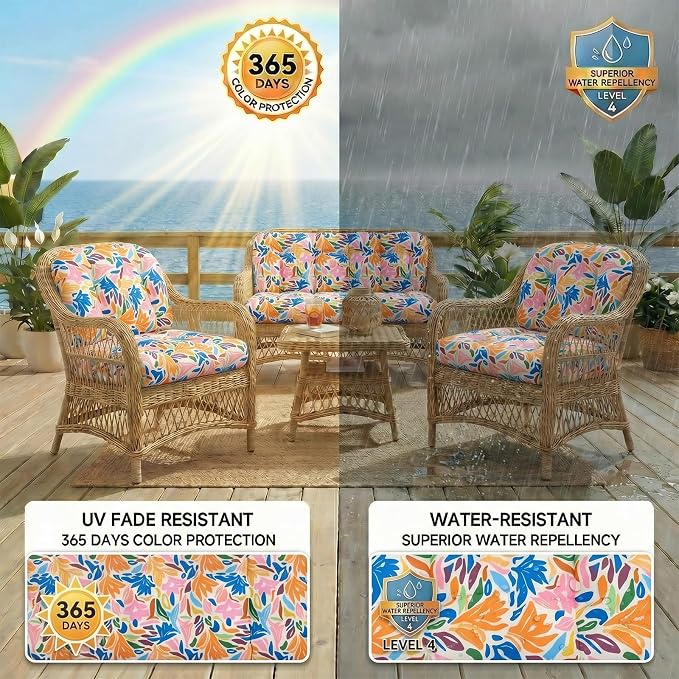 1 MIDDLE ONE Wicker Chair Cushions 3 Pieces Set