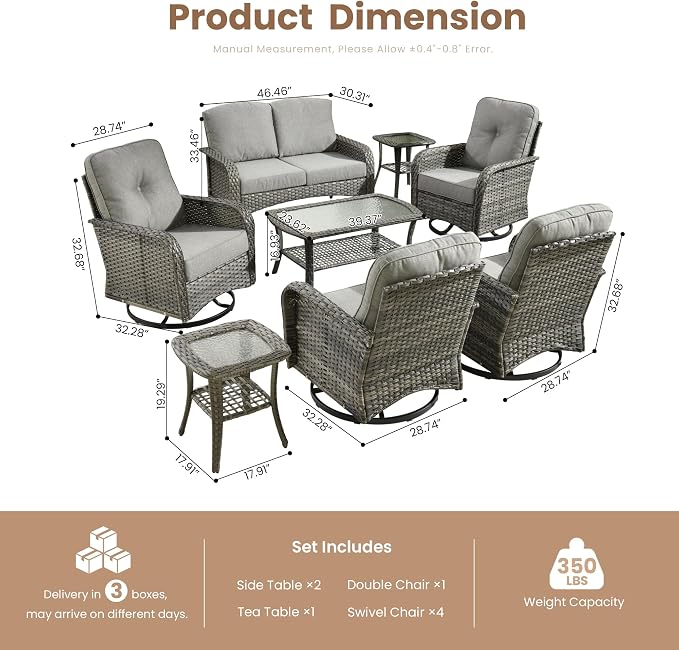 Weaxty 8 Pieces Outdoor Patio Furniture Sets