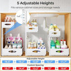 Under Sink Organizer, 2 Pack 2 Tier Pull Out Under Cabinet Organizer Shelf with Pad for Framed Cabinets, Metal Slide Out Under Sink Storage, Mesh Sliding Drawers for Kitchen Bathroom Laundry, White
