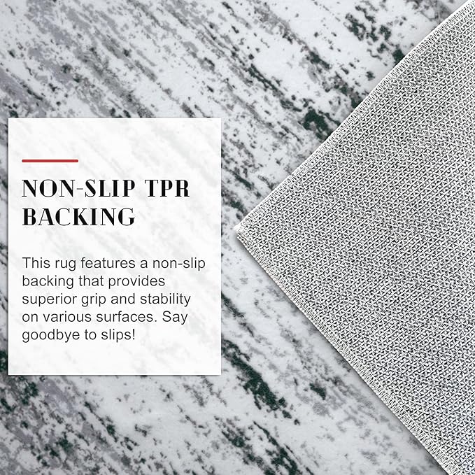 Modern Abstract Runner Rug 2.6x10, Black Grey White Washable Long Kitchen Runner Non-Slip Soft Hallway Rug Runner Thin Print Faux Wool Carpet for Entryway Bedroom Laundry Room Indoor Home Decor