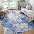 RELEANY Washable Area Rugs Square 7ft Non-Slip Modern Abstract Soft for Living Room Entryway Bedroom Nursery, Print Pattern, Blue Grey Navy Gray
