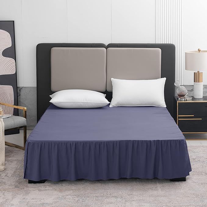 TSUTOMI Bed Skirt Queen Size Ruffled Bed Skirt with Split Corners, 14 Inch Drop Dust Ruffle Bed Skirts with Platform, Gathered Style, 100% Microfiber, Navy Blue