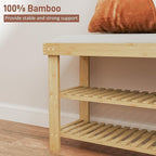 HOMCOM Bamboo Shoe Bench, 3-Tier Entryway Bench with Storage and Cushion, Shoe Organizer for Entryway, Hallway, Holds Up to 331 lbs, 35.4 x 11.4 x 19.3 Inches, Natural
