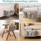 Bedside Caddy / Bedside Storage Organizer Hanging Bag with Three Options,Suitable for home beds, sofas, and dormitory beds—can hold magazines, books, phones, iPads, remote controls. (2-Pack Gray)